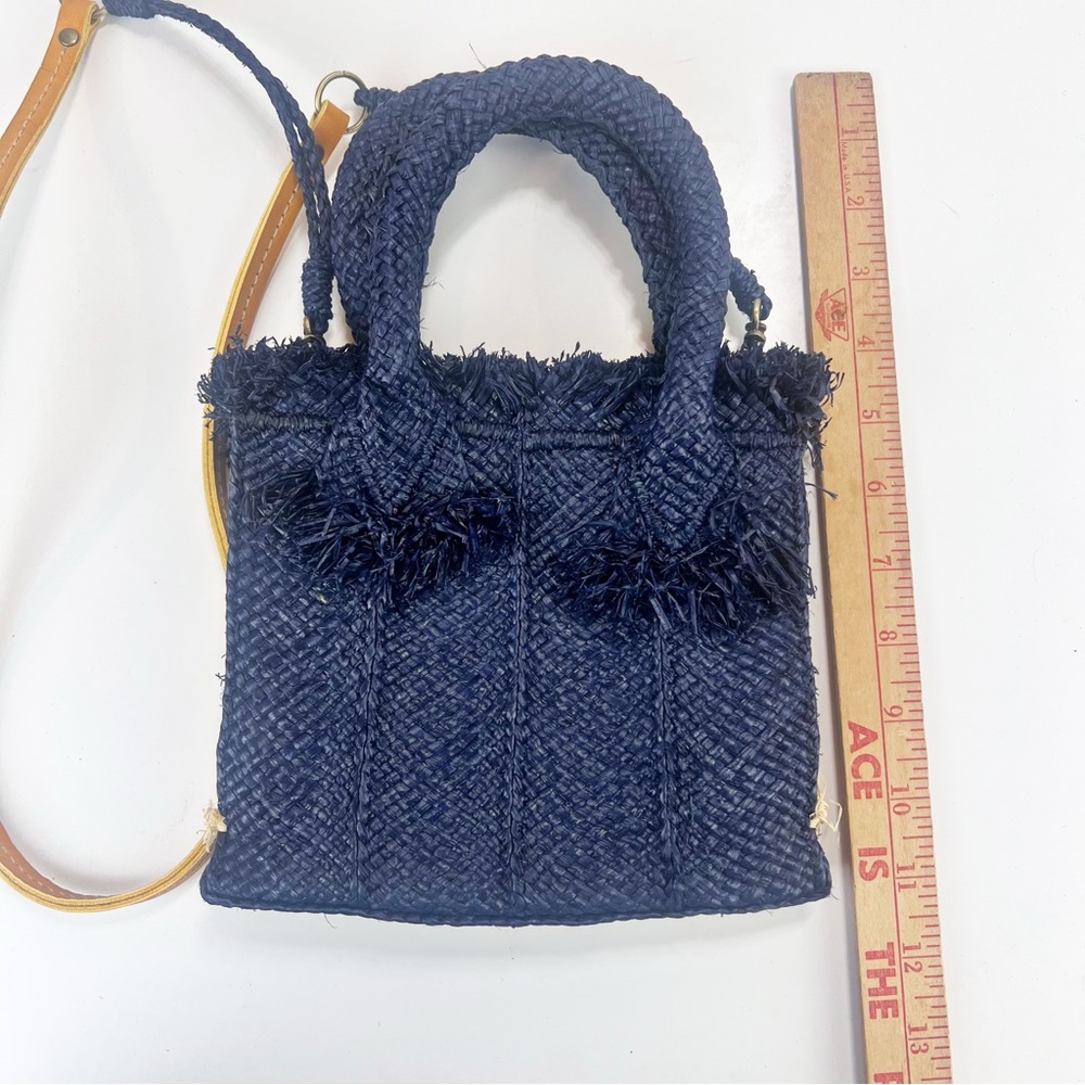 Sans Arcidet Paris Raffia Top Handle Bag Small Tote Solid Navy NWOT - Picture 2 of 7